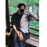 DSJD A001 # CD2292 拼色竹葉圖案短袖shirt JJ2