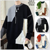 WANG- E  #  WE6206    拼色紋 圓領冷衫 JJ2