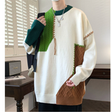 WANG- E  #  WE6206    拼色紋 圓領冷衫 JJ2