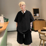 DSJD  A028 #  TZ2401 短褲V領短Tee套裝 JJ