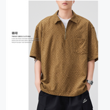 2025年 05月 1 日  LUANXU #T233   拉鍊領暗紋短袖Tee JJ