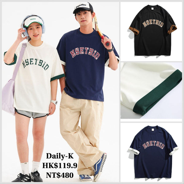 2025年 05月 1 日   XHP 27 # T1022   英文字撞色袖邊短袖Tee JJ