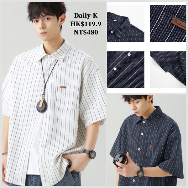2025年 08月 1 日   HANLU#MC7197    間條紋短袖shirt JJ