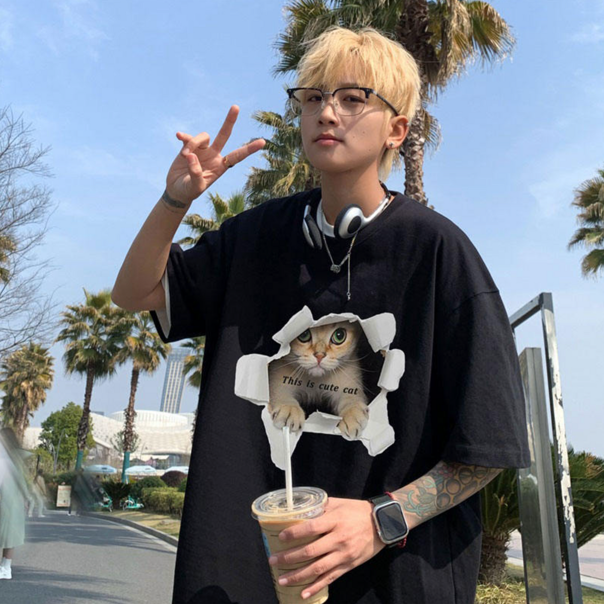 DSJD A028 # DT2406 撕開貓圖案短袖Tee JJ2 – Daily-K Webstore