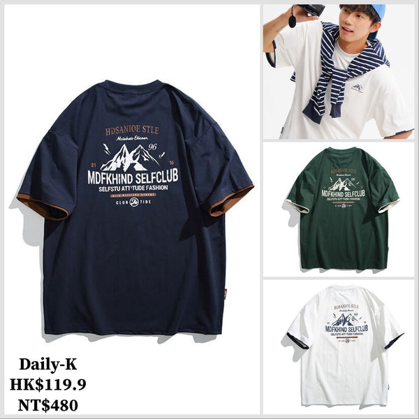 2025年 05月 1 日  XHP 27#T1026   假兩件山峰圖案短袖Tee JJ