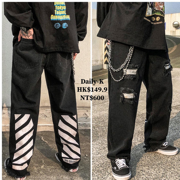 MUJIREN#Z03   送掛鏈   穿窿款黑色牛仔褲