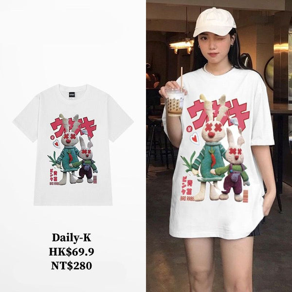 XNL#    兔子日文字圖案短袖tee 女裝衫