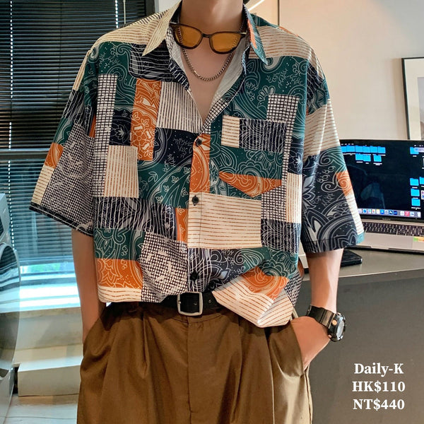 XZ702 # CS132   偏寬鬆拼格紋短袖shirt