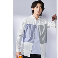 LEILUN # 1859  修身拼色長袖shirt   JJ