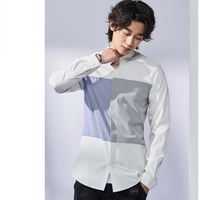 LEILUN # 1859  修身拼色長袖shirt   JJ